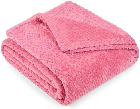 PAVILIA Soft Fleece Hot Pink Throw Blanket for Couch, Lightweight Plush Warm Blankets for Bed, Fuzzy Cozy Flannel Blanket Throw for Sofa, Travel, Jacquard Pattern, Hot Pink, Twin, 60x80 inch