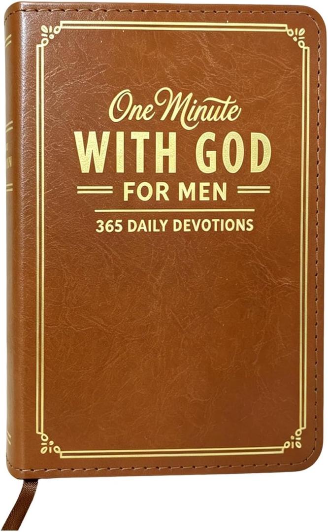 One Minute with God for Men 2026 Daily Devotional and Prayer Journal, 365 Day Bible Reading Plan, Brown Faux Leather Christian Notebook, Compact Gift for Men