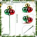 YIYA 18 PCS Christmas Tree Picks Ornaments 3 Color Red Green Gold Xmas Decor on Wired Stems Shatterproof Xmas Ball Picks Branches for Tree Vase Wreath Garland Indoor Outdoor Garden Holiday Party Decor