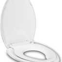 Elongated Toilet Seat Built-In Potty Training Seat, Soft Quiet Close Non-Slip Seat, Easy to Install & Clean,Magnetic Kids Seat and Cover for Elongated Oval Toilets,White
