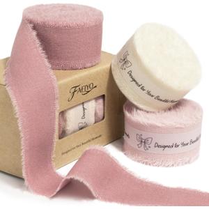 Pink & Ivory Cotton Ribbon 1 Inch Dusty Pink, Soft Pink & Cream 3 Rolls 21 Yards Frayed Edge Fabric Set for Rustic Wedding Decor, Engagement Party, Bridal Bouquet Wrap & Gift Wrapping
