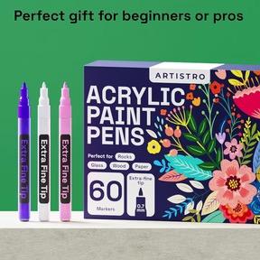 ARTISTRO 60 Wine Glass Acrylic Paint Markers - Washable Non-Toxic Dual Tip Acrylic Paint Pens for Car Window, Mirror, Ceramic