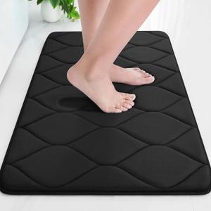 Colorxy Memory Foam Bathroom Rugs, Ultra Soft & Non-Slip Bath Mat, Water Absorbent and Machine Washable Bath Carpet Rug for Shower Bathroom Floor Rugs, 24''x16'', Black