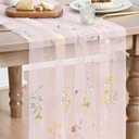 Artoid Mode Wildflower Floral Light Pink Gauze Embroidery Table Runner 120 Inch 10FT, Tulle Seasonal Spring Kitchen Dining Table Decor for Home Party