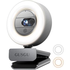 GUSGU G910 2K Quad HD Webcam for PC, with Microphone & Light & Privacy Cover, Web Camera for Desktop Computer/Laptop/MacBook, USB Streaming Camera