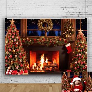 Christmas Fireplace Backdrop 7x5ft Christmas Theme Indoor Scene Photo Background for Party Wall Decorations Xmas Selfie Picture Backdrop Studio Photo Booth Props