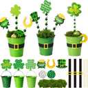 Cinrobiye 3Pcs St Patrick's Day Artificial Potted Plants, Lucky Shamrock Table Centerpiece Decor for Home Party Tiered Tray Shelf Decorations Irish Holiday