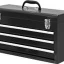 BIG RED 3 Drawer 20 Metal Tool Box Portable Steel Tool Chest with Metal Latch Closure for Garage, Home and Workbench,Black,ANTBD133-XT