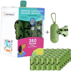 Dog Poop Bags Rolls, Leakproof Strong & Sturdy Poop Bags for Dogs, Dog Waste Bags, Biodegradable, Lavender Scented (360 Bags)