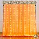 Orange Tulle Backdrop Curtain with Lights String for Parites 10x8ft Sheer Backdrop Curtains Drapes for Birthday Party Baby Shower Wedding Ceremony Prom Halloween Photo Booth Background Decorations