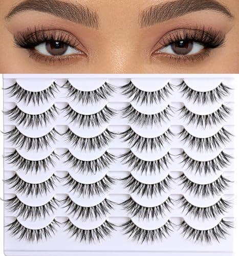 APCYUST Eyelashes Cat Eye Strip Lashes Natural Look Short False Cateye Lash 14 Pairs Clear Band Fake Mink Eyelash Fluffy Pestañas Postizas Naturales