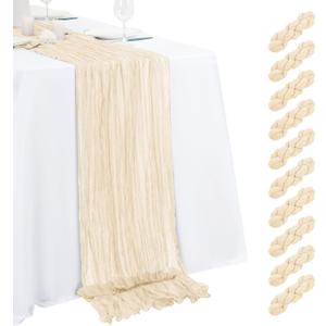 10 Pack Ivory Cheesecloth Table Runner 17x108 Inch Semi Sheer Boho Gauze Cheese Cloth Table Runners, for Wedding Bridal Shower Birthday Party Home Decor Garden Farmhouse