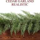 Shihanee 5 Feet Christmas Artificial Cedar Garlands with Metal Vintage Bell on Rope Realistic Soft Green Cedar Garland Faux Xmas Greenery Garland for Holiday Indoor Mantle Fireplace Decor