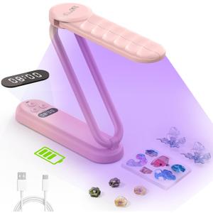 PPESULK Cordless UV Light for Resin Curing, 3000mAh Rechargeable Fast UV Resin Lamp with Timer and 34 Beads, Portable Resin Curing Machine for Resin Molds, Jewelry Making & DIY Crafts(Pink)