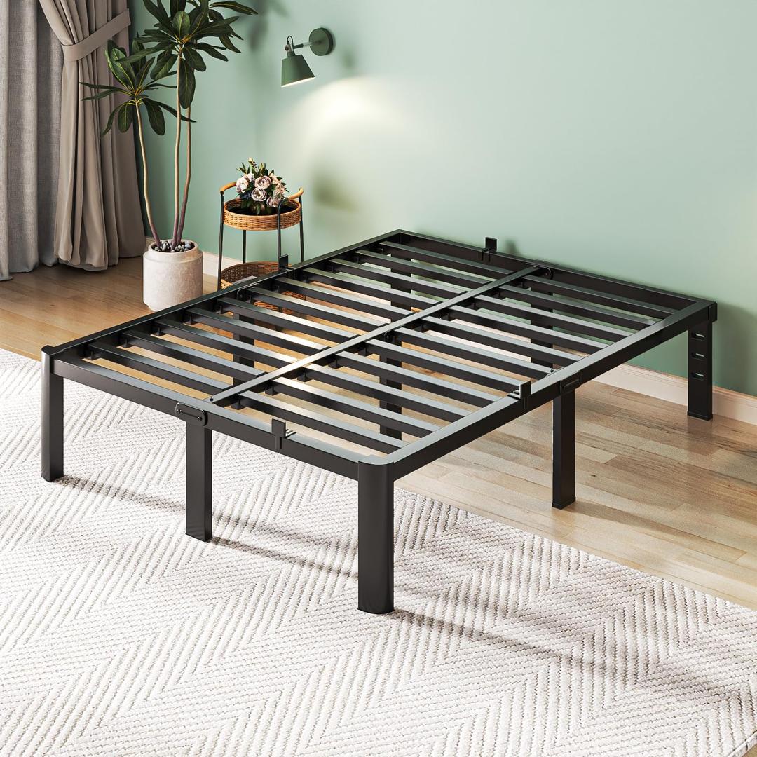 Cozy City Queen Bed Frame, 18 Inch Heavy Duty Steel Platform, Noise-Free