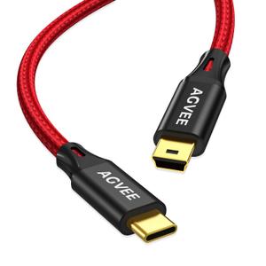 AGVEE 2 Pack 6.6ft USB-C to Mini USB Cable, Gold Plated End Tips, Braided Durable Mini-B 5-Pin to Type-C Data Charging Charger OTG Cord for Hero 3+, Canon Nikon Camera, GPS, Blue Yeti, Red