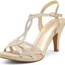 DREAM PAIRS Women's Kitten Heels Open Toe Stilettos Rhinestone Heels for Dressy Wedding, Gold, 9.5