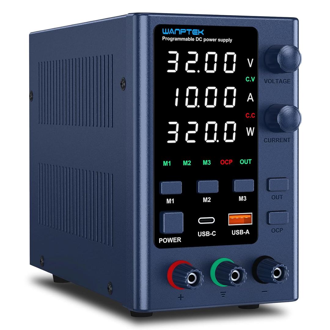 DC Power Supply Variable 0-32V 0-10A Bench Power Supplies Adjustable with Memory Storage/USB-A&Type-C Fast Charge/OCP&Output Function /4-Digit LED Display/