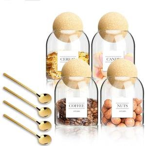 3PCS Glass Jar Storage Container with Ball Cork, 500ML/17Oz Food Storage Containers Clear Wood Cork Bottle Candy Jars Coffee Canister for Beans Nut Sugar Spices Seasonings Kitchen Organizer Christmas