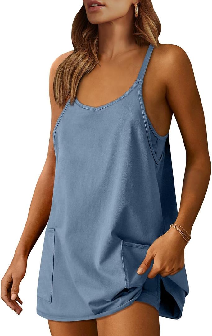 Prinbara Women Athletic Tennis Dress Summer Workout Sports Mini Romper Dress Built in Shapewear Shorts Sundress 2026 Outfits 2XL