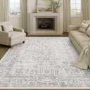 Gray Area Rug 6x9 Machine Washable Vintage Living Room Distressed Non Slip Carpet Traditional Indoor Bedroom Grey Retro Floral Accent Throw Large Rug for Office Kitchen Dining Room