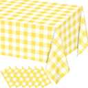 WNINK 6 Pack Light Yellow Gingham Rectangular Plastic Tablecloths, Yellow and White Checkered Disposable Table Covers 54" x 108" for Birthday, Wedding, Bridal Shower, Outdoor Picnic Camping Parties