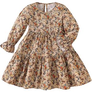 Verdusa Toddler Girl's Boho Floral Tiered Fall Dresses Vacation Puff Sleeve Ruffle Smock Dress, Size 6 Years