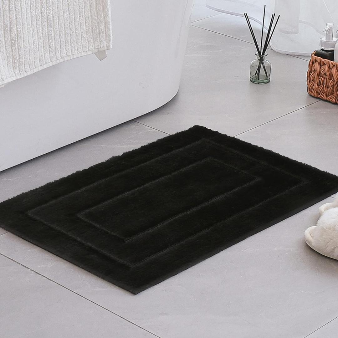 GRANNY SAYS Black Bathroom Rug, Non Slip Bath Mats for Bathroom, Super Soft and Water Absorbent, Microfiber Bath Rugs, Machine Wash Dry, Bath Rugs for Floor, Tub and Shower, 16" x 24"