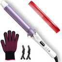 1.25 Inch Ceramic Curling Iron - Long Barrel Fast Heating Curling Wand, Dual Voltage 110-240V Travel,5 Adjustable Heat Settings & Automatic Shut-Off, Professional Hair Curler for Long-Lasting Curls