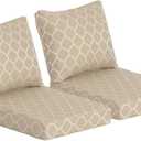 24x24 Inch Outdoor Deep Seat Cushions Set of 2,Thick High-Density Foam, Removable Cover with YKK Hidden Zipper,Water-Resistant UV-Resistant Polyester for Patio Furniture,Toffee Trellis, 24"x24"x5.1" 2set