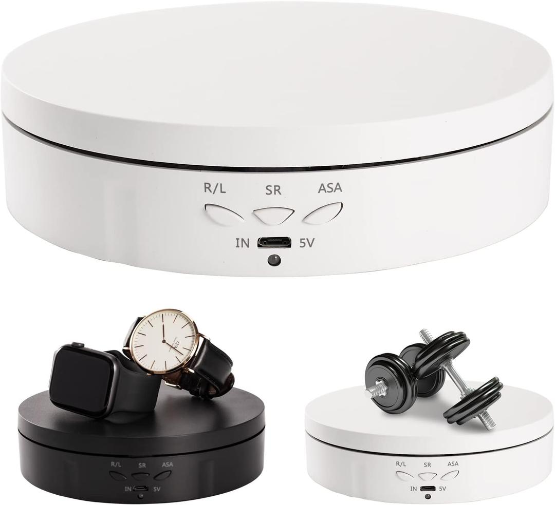 22 lbs Motorized Rotating Display Stand for Jewelry, 360 Degree, Automatic Mute Rotating Display Stand, Electronic Turntable with USB Charging Port for Display, Photography Products, Cupcakes, Toys