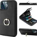Folosu Compatible with iPhone 12 Pro Max Case Wallet with Card Holder, 360Rotation Finger Ring Holder Kickstand Protective RFID Blocking PU Leather Double Buttons Flip Cover 6.7 Inch Black