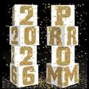 Queekay 8 Pcs Prom Column Standup Photo Booth Decorations 2026 Prom Backdrop Balloon Boxes Cardboard Decoration Column for Party College, 11.8 x 44.9 Inch (Gold, White)