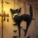 Suhine 16 Inch Halloween Black Cat Hanging Decoration Vintage Rustic Black Cat Wall Ornament Hanging Gifts Primitiva Retro Farmhouse Halloween Decoration for Door Indoor Wall Outdoor