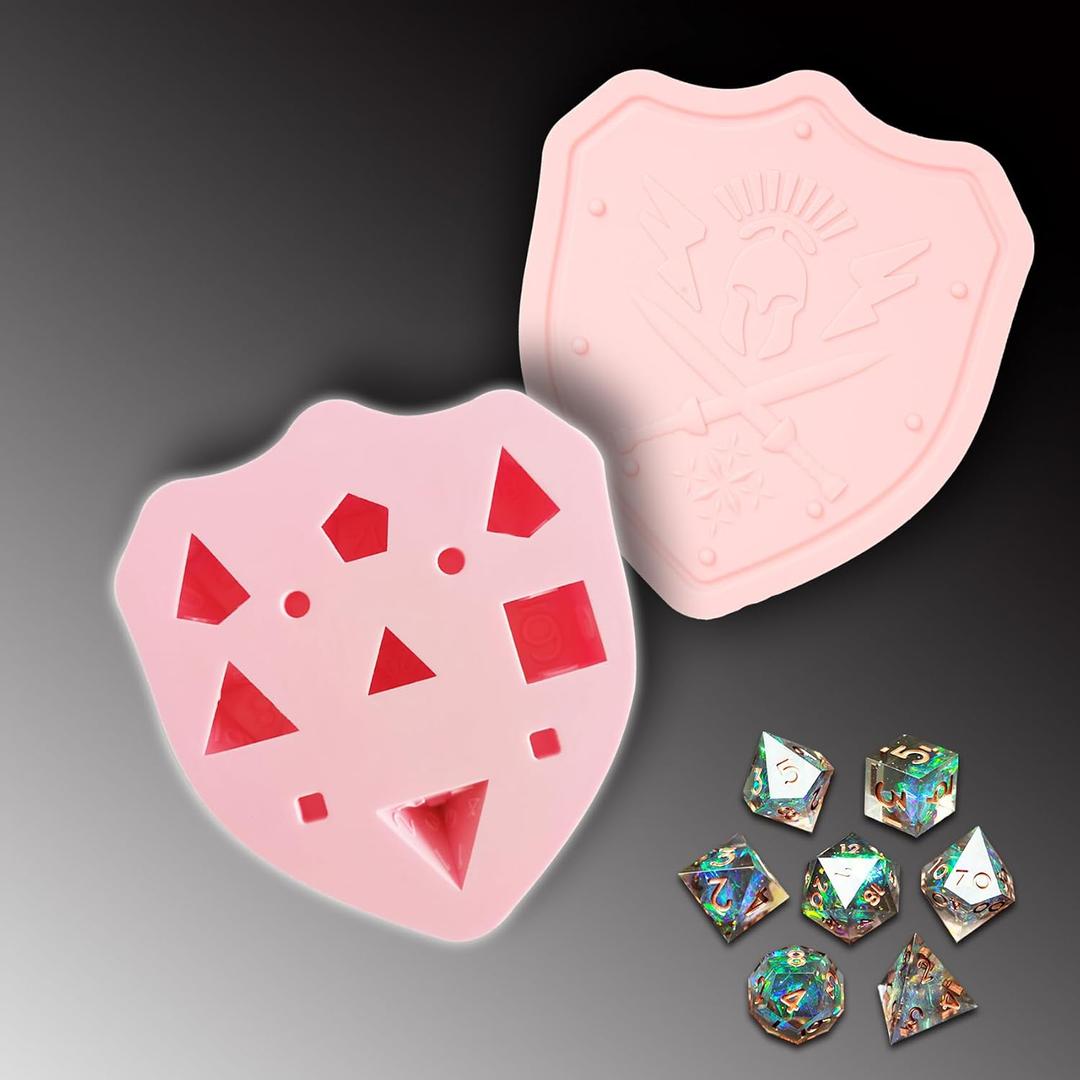 DND Dice Mold for Resin Casting, Sharp Edge Silicone Molds with Dice Making Kit, Personalized Silicone DND Molds for DIY Crafting of 7 Standard Polyhedra - Pink