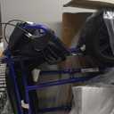 Medline Lightweight Foldable Transport Wheelchair with Handbrakes and 12-Inch Wheels, Blue Frame, Black Upholstery