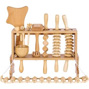 Meifuly 13 in 1 Wood Therapy Massage Tools with Luxury Storage Shelf, Complete Maderotherapia Wooden Massager Kit for Body Shaping, Lymphatic Drainage, Muscle Pain Relief, Anti-Cellulite