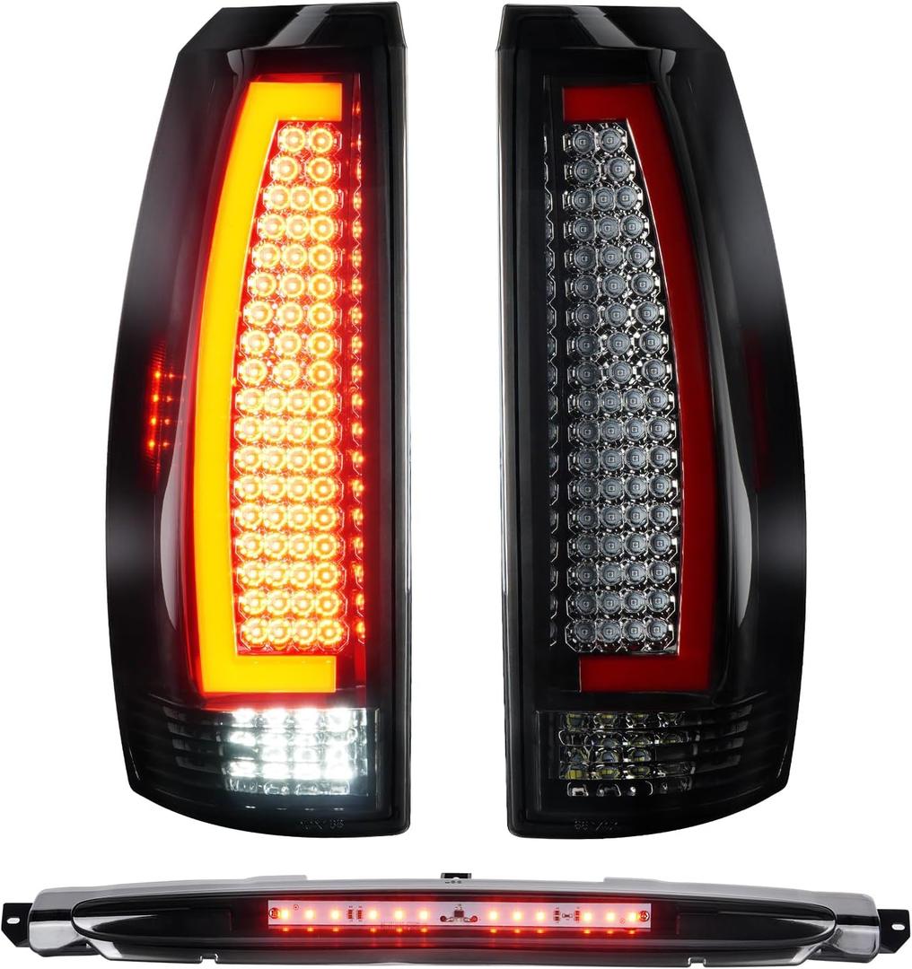Tresound Tail Light + 3rd Brake Lamp for Chevy Avalanche 2007 2008 2009 2010 2011 2012, Third High Mount Stop Light Rear LED Taillight Assembly, 22739264, 25885679, 15120540, 1228-0126, 923-264