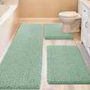 ACCUMTEK Upgrade Extra Large Sage Bathroom Rug Set 3 Pieces Ultra Soft, Thick Absorbent Bath Mats, Non Slip Chenille Toilet Mat for Bathroom, Bedroom, Kitchen, Mint (4'1'8"+ 2'x1'5"+ U Shape 1'8"x2')