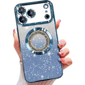 Misscase for iPhone 17 Pro Magnetic Glitter Case Compatible with MagSafe,Full Protection Slim Shockproof Anti-Scratch Case with Camera Lens Protector Plating Bling Dust-Proof Net Blue