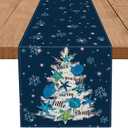 Coastal Christmas Decorations Table Runner Christmas Tree Snow Starfish Shell Ocean Beach Themed Winter Xmas Kitchen Dining Home Decor 13x60 Inch