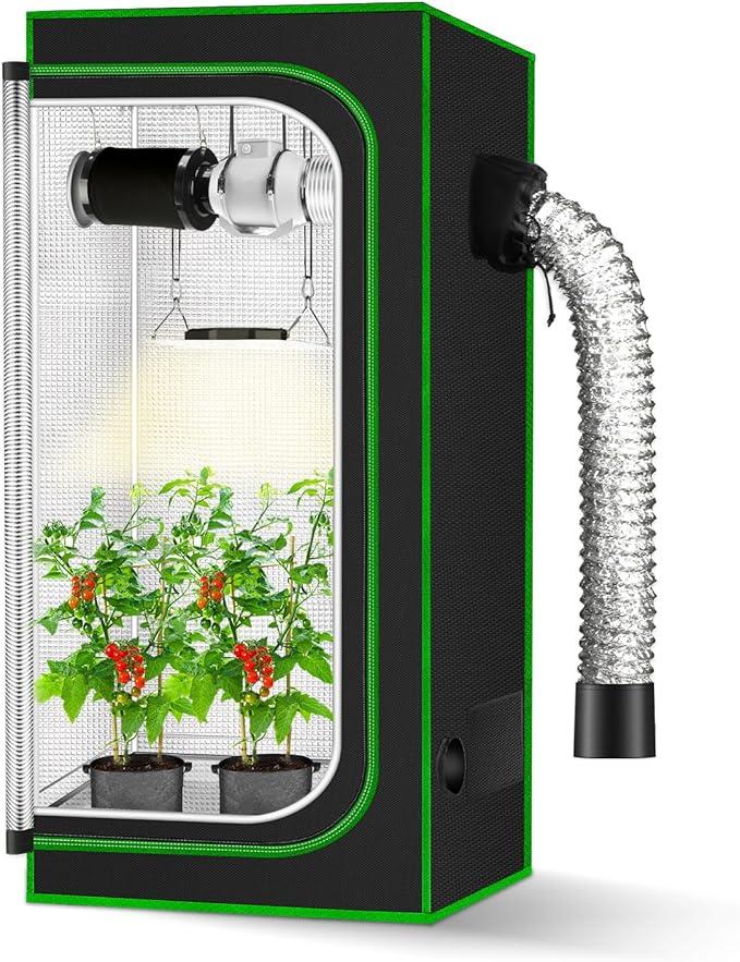MELONFARM 2x2 Grow Tent, 24"x24"x55'' High Reflective 600D Diamond Mylar Canvas with Observation Window and Floor Tray for Hydroponic Indoor Plant Growing