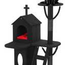 Aesthetic Gothic Cat Tree, 3-Layer Sturdy Black Cat Tower, Spacious Play Area Fits Two Cats, Soft and Cushioned Goth Cat Tower for Halloween, media