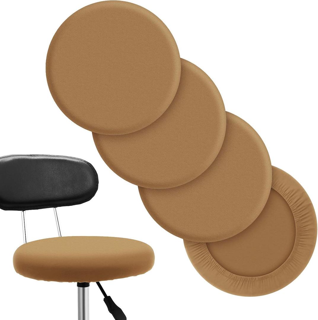 Tatuo Round Bar Stool Seat Covers Washable Stool Cushion Slipcover Elastic Bar Chair Covers for 14-17 Inch Chair (Camel Color, 4 Pieces)