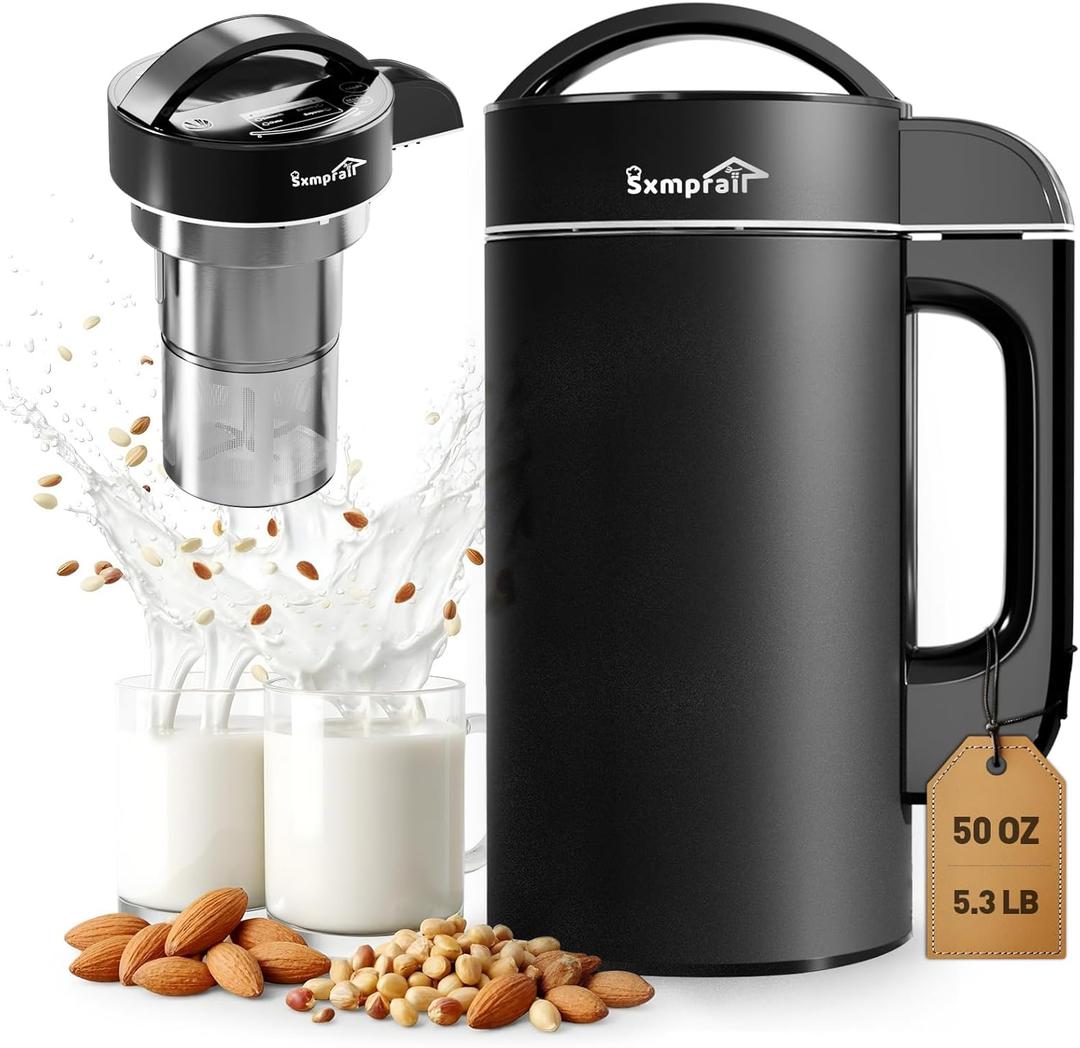 304 Stainless Steel Almond Milk Maker Machine (Built-in Filter) 50oz 6-7 Cups Per Batch, 8-IN-1 Cooking Blender Make Plant Based Nut Milk, Soy Oat Milk, Soup & Juice, Automatic Cleaning (Black)