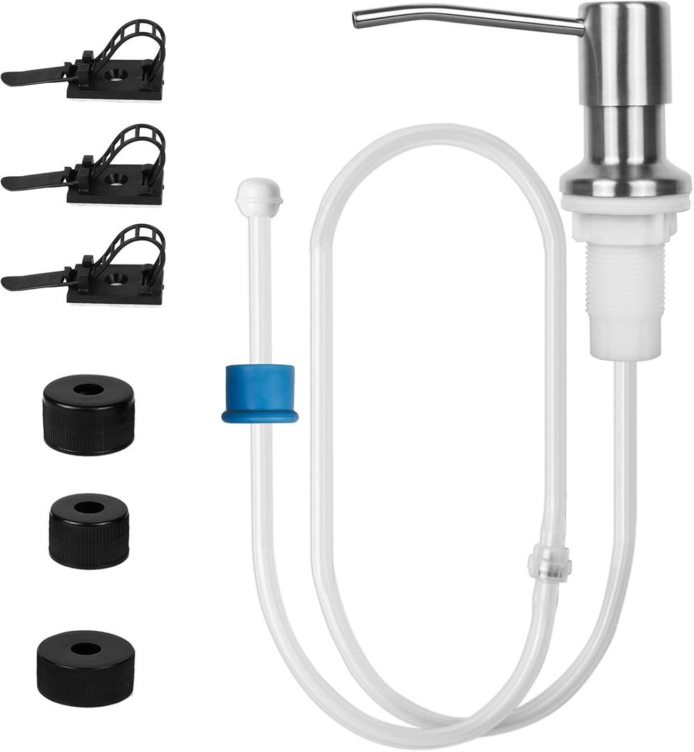 Soap Dispenser for Kitchen Sink Set,Sink Soap Dispenser Pump with 47" Soap Dispenser Extension Tube Kit,Stainless Steel Countertop Soap Dispenser for Kitchen Bathroom (Brushed Nickel)