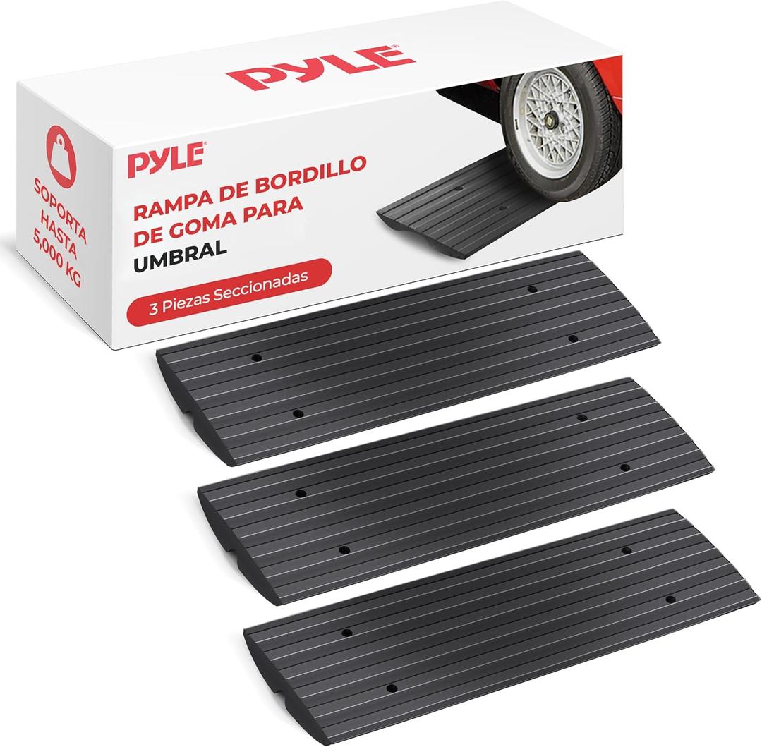 Pyle Car Driveway Adjustable Curb Ramps - 3 Pack Heavy Duty Rubber Threshold Ramp Kit Set -For Loading Dock, Garage, Sidewalk, Truck, Scooter, Bike, Motorcycle & Wheelchair Mobility- PCRBDR23