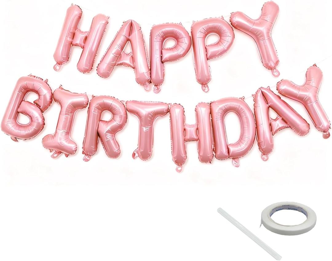 Pink Happy Birthday Balloon Banner Set -16 Inch Foil Letters Balloons, Reusable Birthday Decorations and Party Supplies, Suitable for Men and Women's Birthday DecorationsParty Backdrop