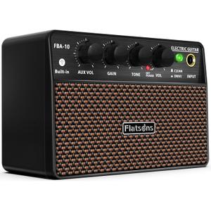 Flatsons FBA-10 Guitar Amp, 10W Mini Electric Guitar Amplifier with Clean/Drive Channel, 6H Working, USB-C Rechargeable, 3.5mm Headphone/AUX Jack, Wireless Portable Amp for Indoor Practice, Traveling