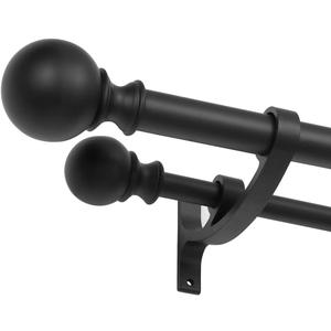 Double Curtain Rods 48 to 84 Inch, Matte Black, Decorative With Round Finials for Window, 1-Inch Front and 5/8 Inch Back Rod